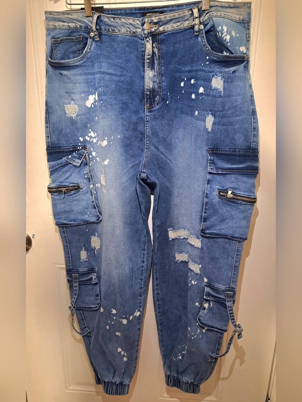 American Bazi Distressed Blue Cargo Ankle Jeans
